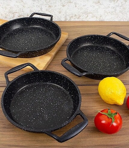 Beden 3?lü Set Döküm Siyah Granit Sahan Tava 22cm-20cm-18cm