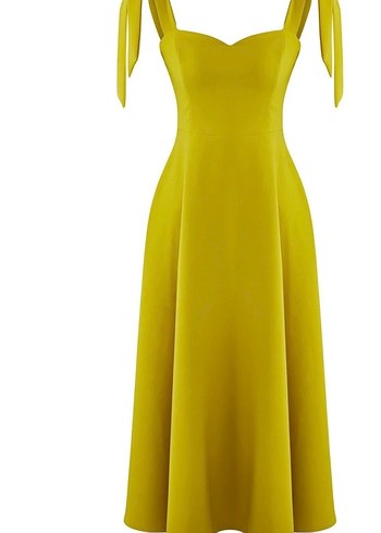 Yağ yeşili A kesim askı bağlama midi elbise - Görsel 2