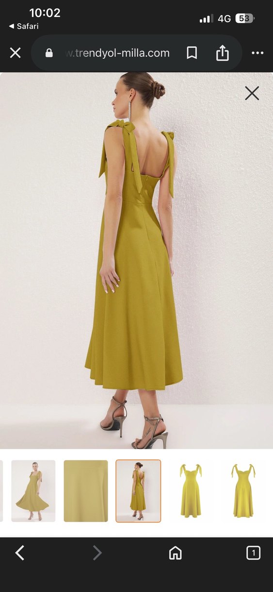 Yağ yeşili A kesim askı bağlama midi elbise - Görsel 4