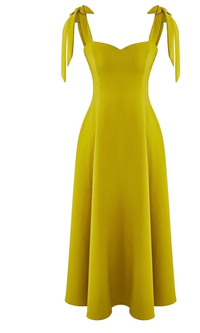 Yağ yeşili A kesim askı bağlama midi elbise - Görsel 2