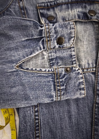 s Beden Mango mavi-Gri Uzun Kollu Denim Gömlek
