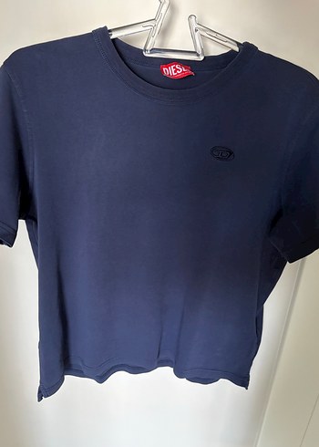 Diesel Lacivert Diesel Kisa Kollu Crop Fit Tisort