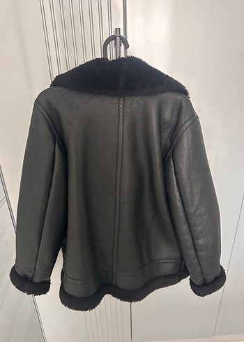 Siyah Kürklü Deri Biker mont - Görsel 3
