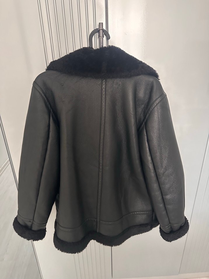 Siyah Kürklü Deri Biker mont - Görsel 3