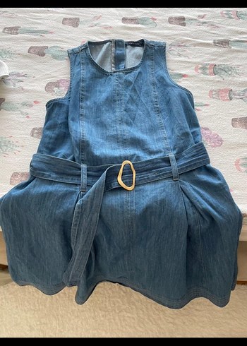 m Beden lacivert Renk Kemerli Mavi Denim Elbise