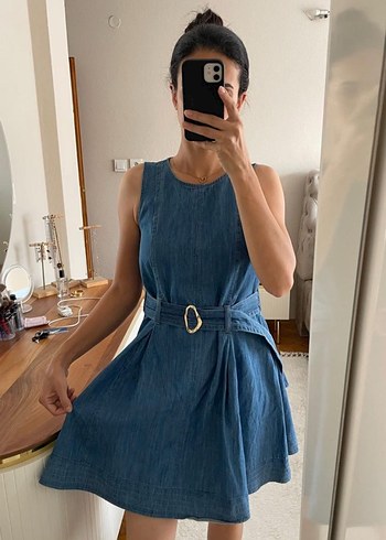 LC Waikiki Kemerli Mavi Denim Elbise