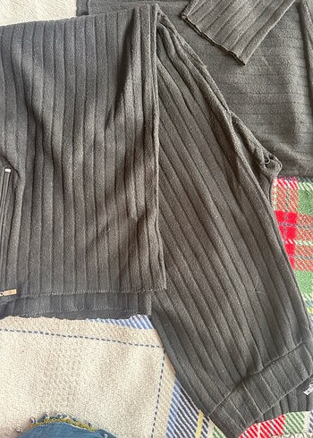 Gri Örgü kadın alt üst Takım fermuar detay - Görsel 5