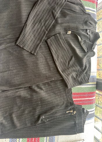 Gri Örgü kadın alt üst Takım fermuar detay - Görsel 3