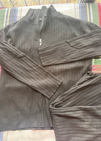 Gri Örgü kadın alt üst Takım fermuar detay - Görsel 4