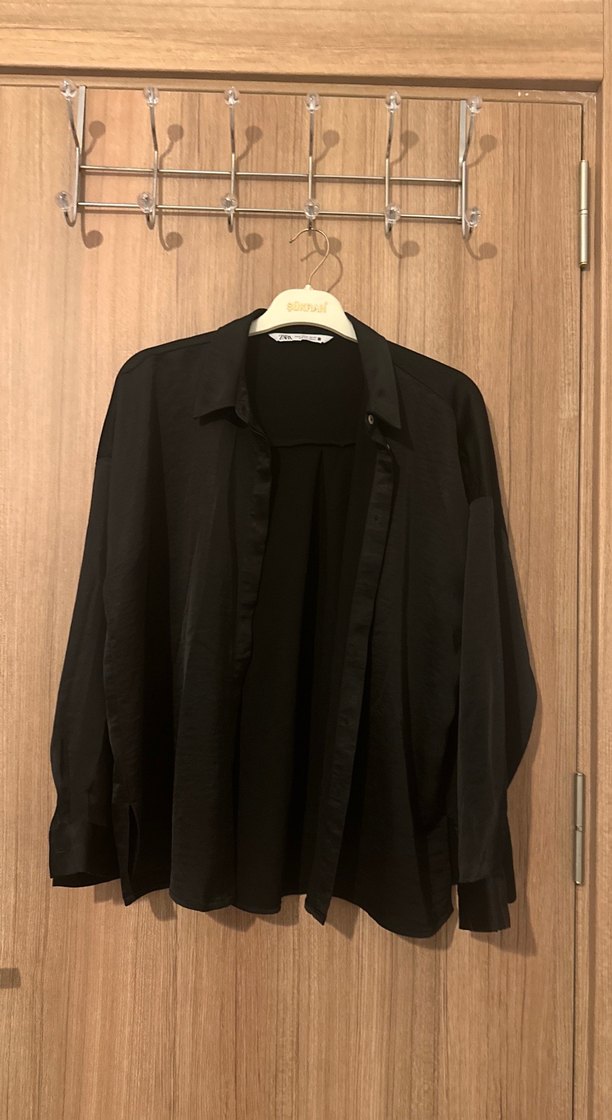 Siyah Keten Kadın Gömlek - Görsel 2