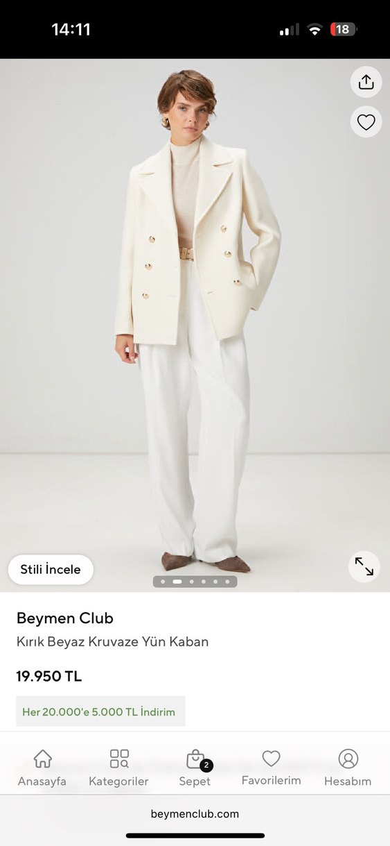 beymen club kırık beyaz yün kaban - Görsel 2