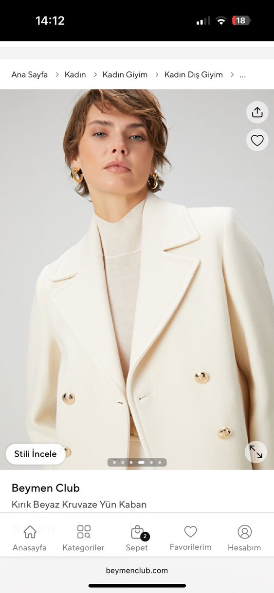 beymen club kırık beyaz yün kaban - Görsel 4