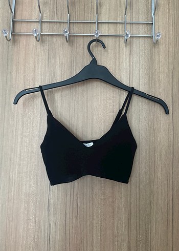 Siyah V Yaka İnce Askılı Büstiyer crop - Görsel 2