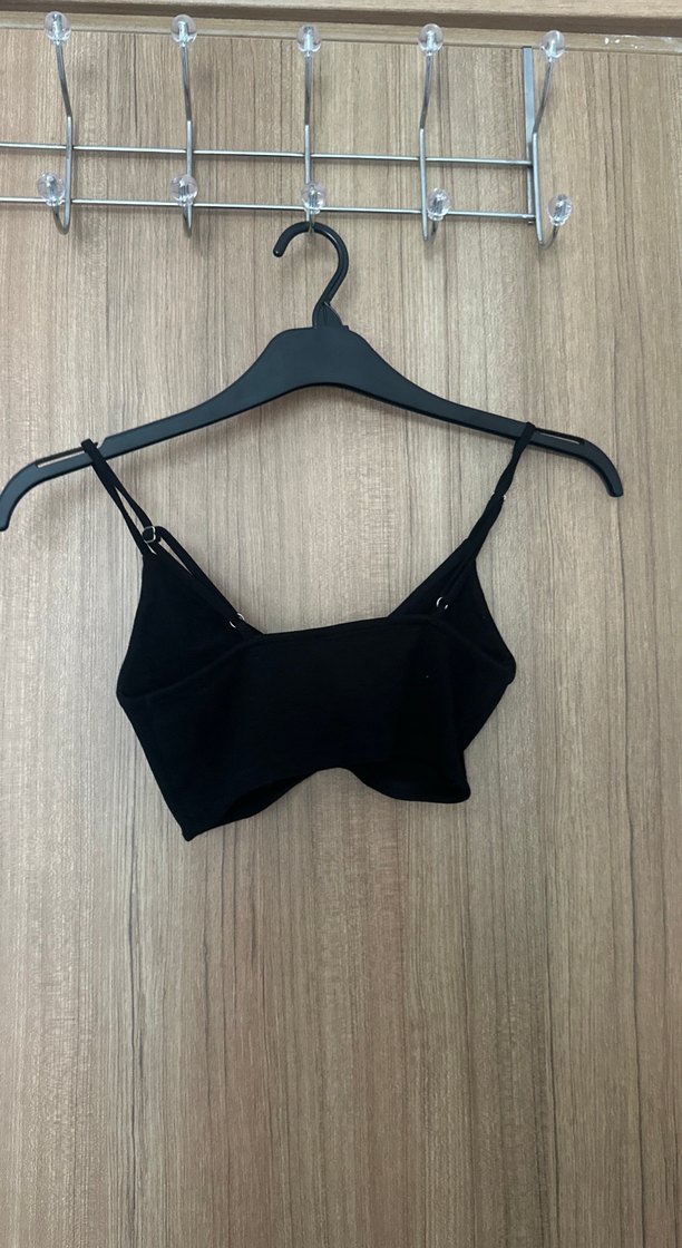 Siyah V Yaka İnce Askılı Büstiyer crop - Görsel 4