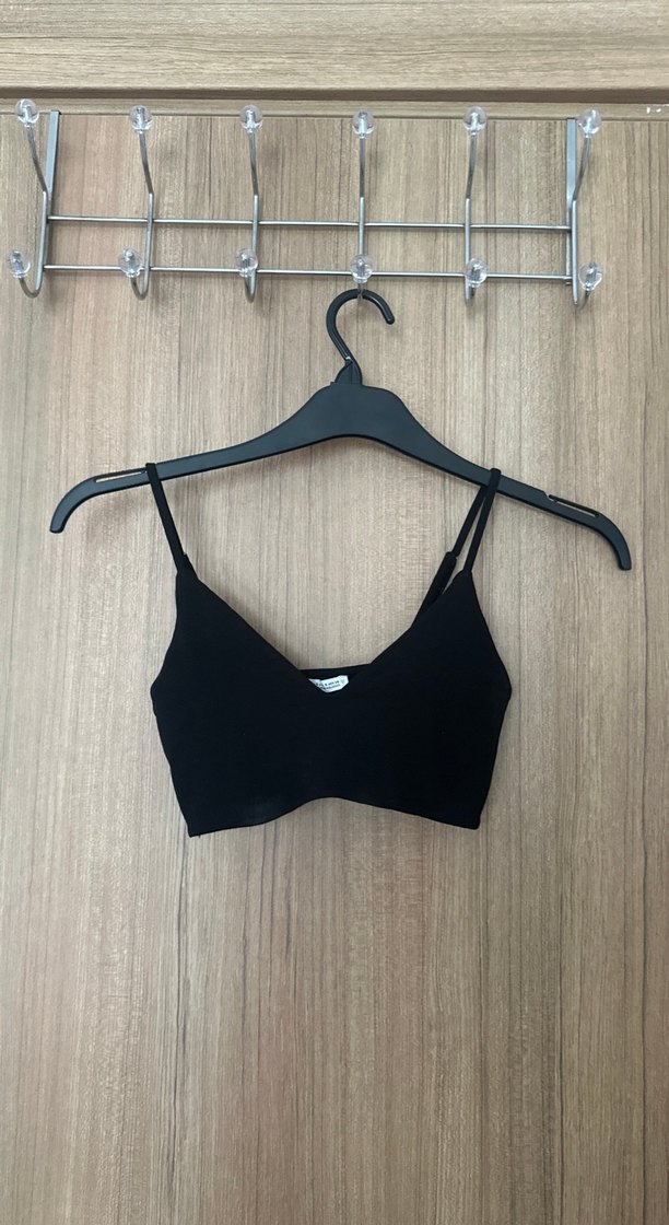 Siyah V Yaka İnce Askılı Büstiyer crop - Görsel 2