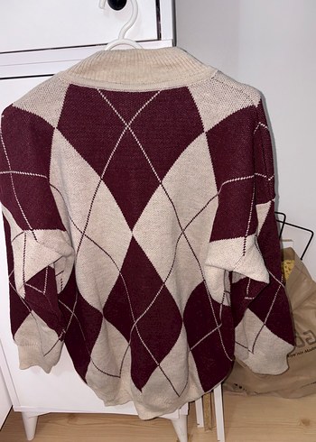 Diğer Ekru Bordo Argyle Triko Kazak