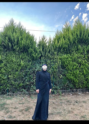 lacivert Uzun tesettür Drapeli Gotik Kadın Elbise