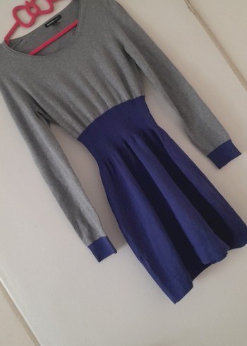 mango Gri-Mavi Uzun Kollu Triko Midi Elbise - Görsel 4