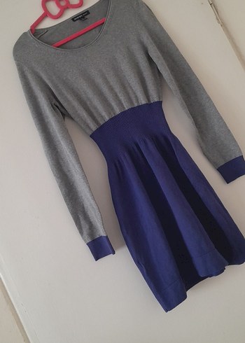 mango Gri-Mavi Uzun Kollu Triko Midi Elbise - Görsel 5