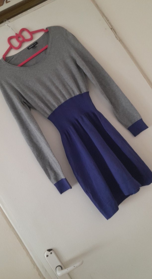 mango Gri-Mavi Uzun Kollu Triko Midi Elbise - Görsel 4