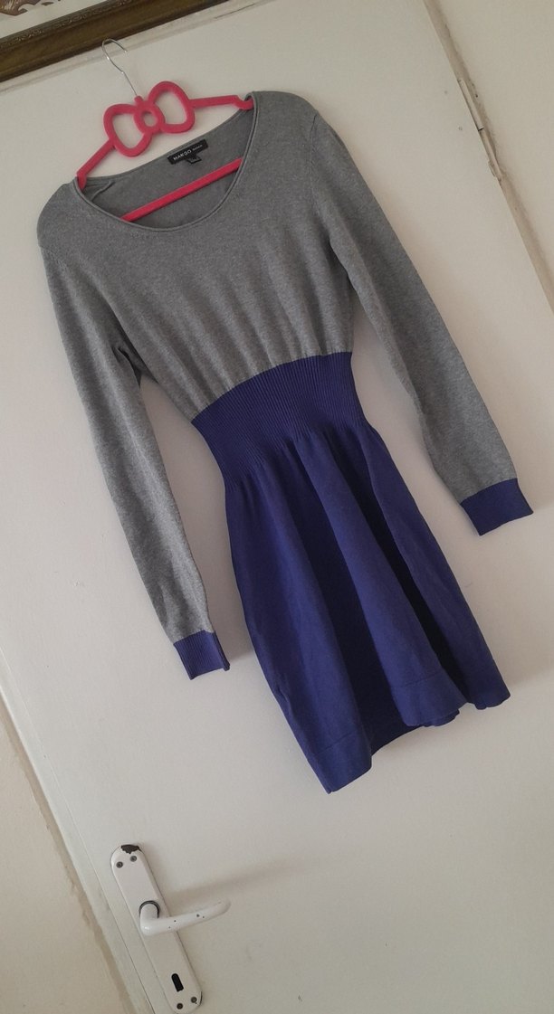 mango Gri-Mavi Uzun Kollu Triko Midi Elbise - Görsel 2