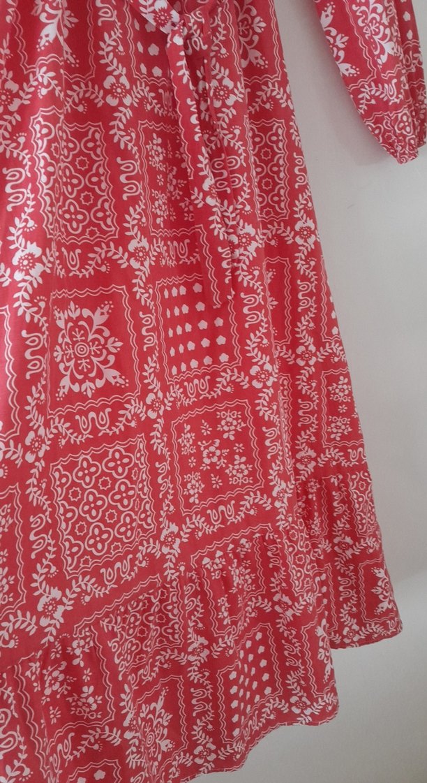 Pembe Bohem Uzun Kollu Kuşaklı Elbise - Görsel 3