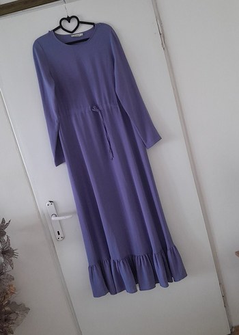 Uzun Kollu İndigo Elbise - Görsel 5