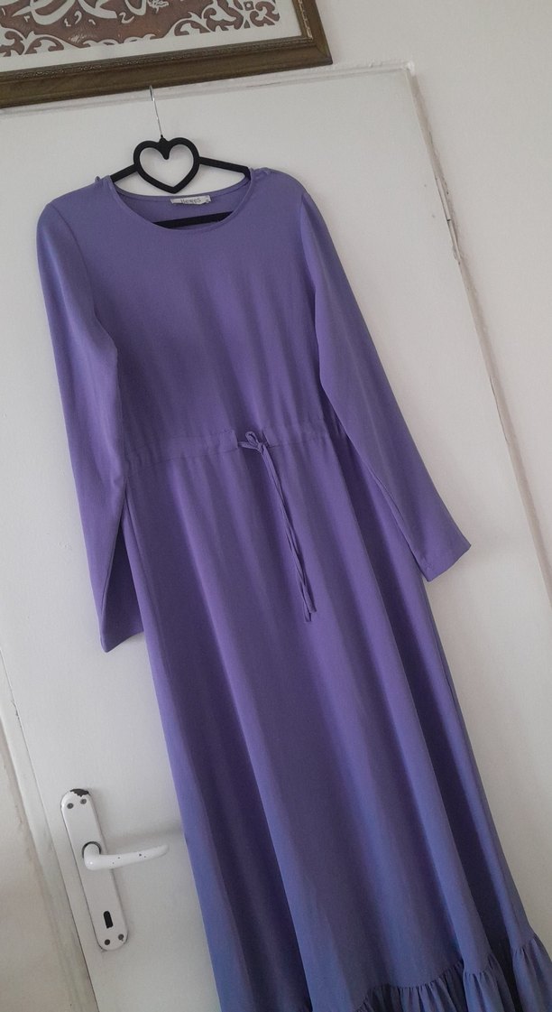 Uzun Kollu İndigo Elbise - Görsel 2