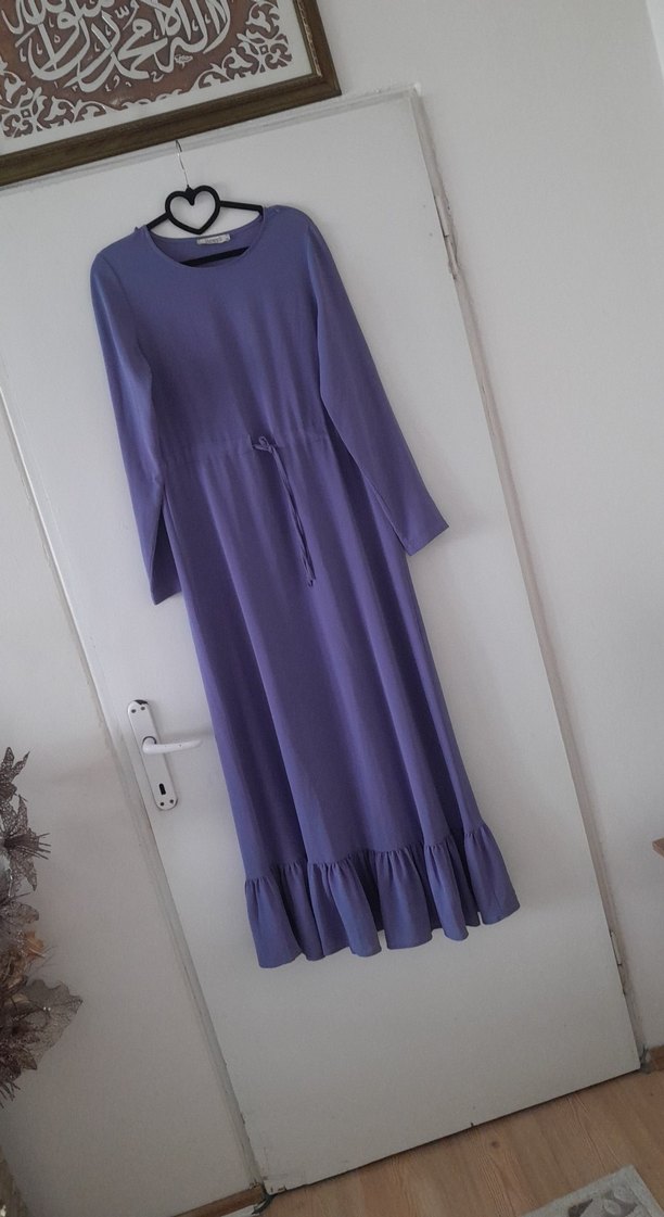 Uzun Kollu İndigo Elbise - Görsel 5