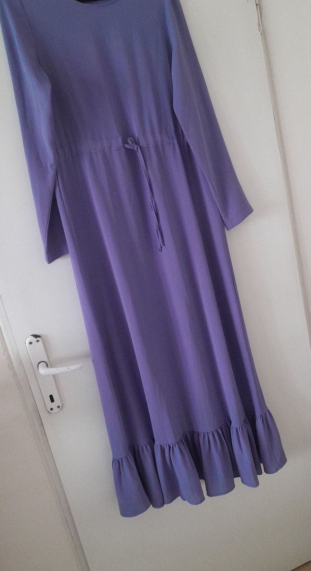 Uzun Kollu İndigo Elbise - Görsel 3