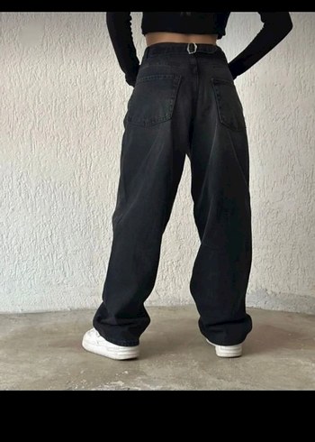 Siyah Bol Kesim Midi Kadın Kot Pantolon - Görsel 2