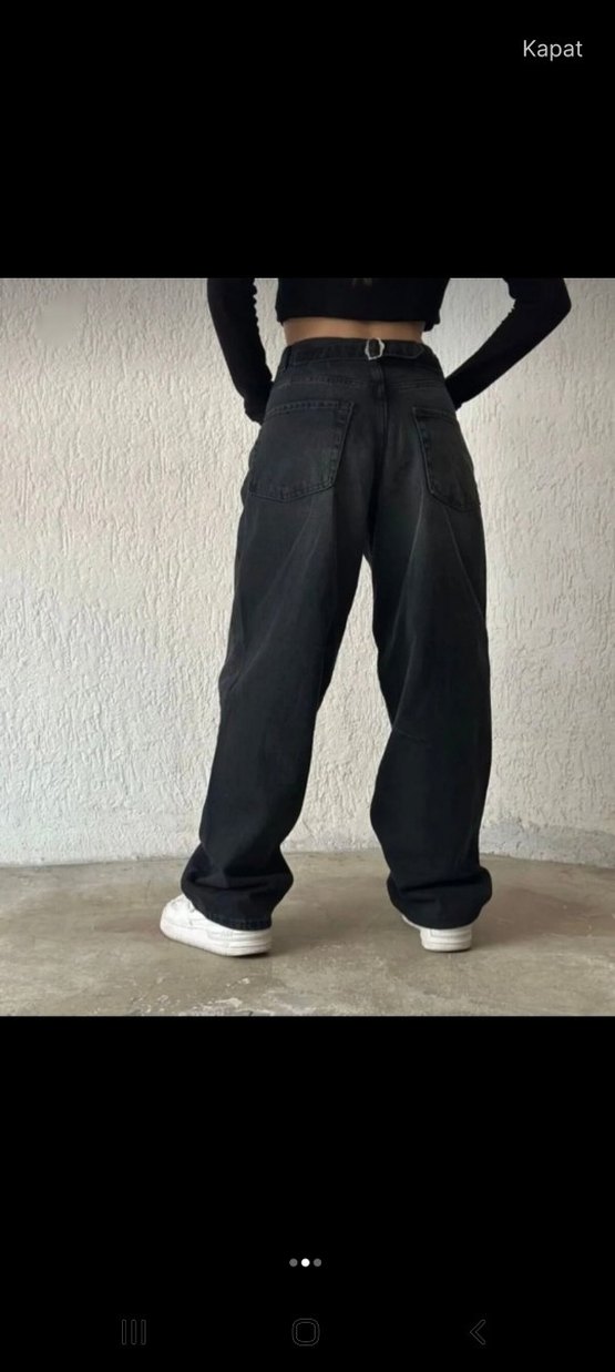Siyah Bol Kesim Midi Kadın Kot Pantolon - Görsel 2
