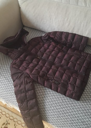 Bordo kız çocuk Midi Kışlık Fermuarlı Mont - Görsel 2