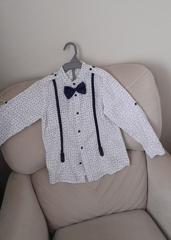 Erkek Çocuk Beyaz Desenli Papyonlu Gömlek - Görsel 3