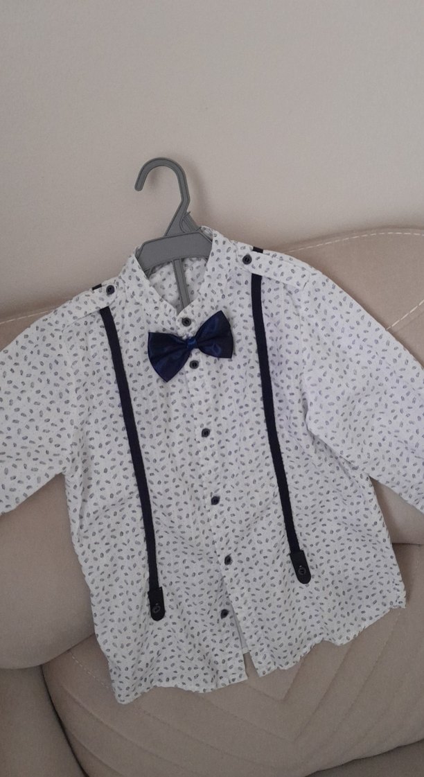 Erkek Çocuk Beyaz Desenli Papyonlu Gömlek - Görsel 2