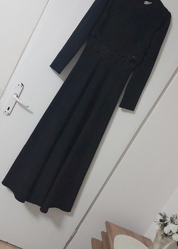 Uzun Siyah Gotik Kadın Abiye Elbise - Görsel 5