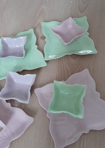 Pastel Renkli Beyaz Seramik kelebeki Tabaklar - Görsel 3