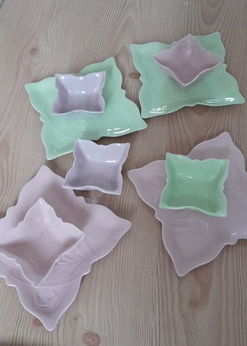 Pastel Renkli Beyaz Seramik kelebeki Tabaklar - Görsel 2