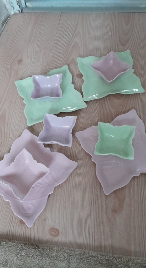 Pastel Renkli Beyaz Seramik kelebeki Tabaklar - Görsel 2