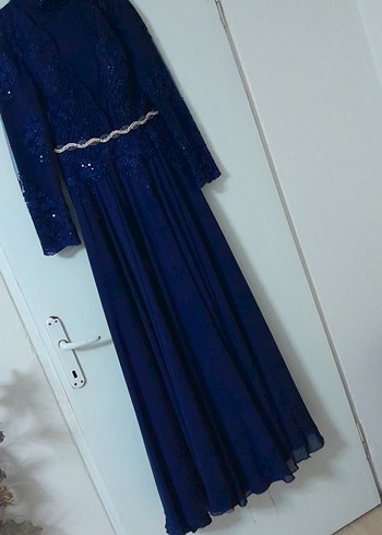 Lacivert Uzun Kollu Abiye Elbise - Görsel 10
