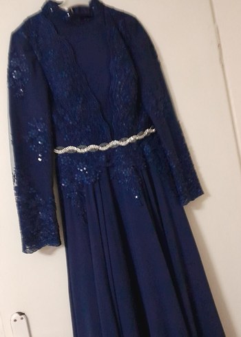 Lacivert Uzun Kollu Abiye Elbise - Görsel 8