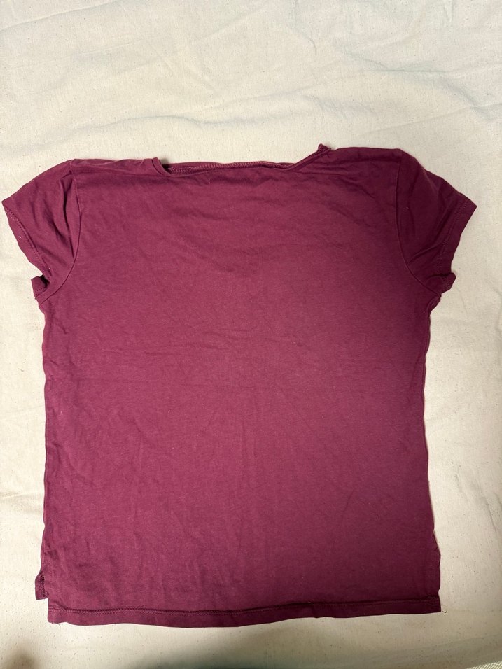 Bordo V Yakalı Kısa Kollu Tişört - Görsel 2