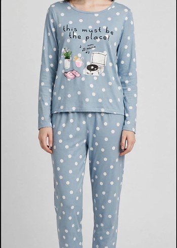 Penti Mavi Puantiyeli Sevimli Penti Pijama Takimi