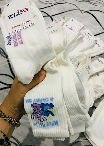 6lı Beyaz Baskılı Erkek Kadın Çorapları - Görsel 2