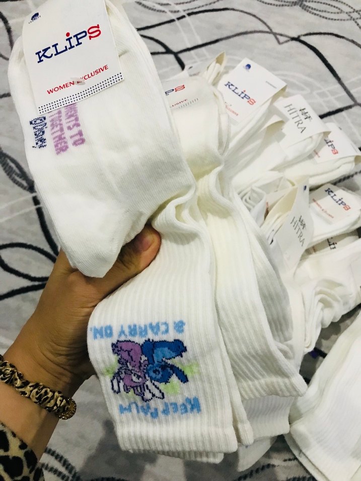 6lı Beyaz Baskılı Erkek Kadın Çorapları - Görsel 2