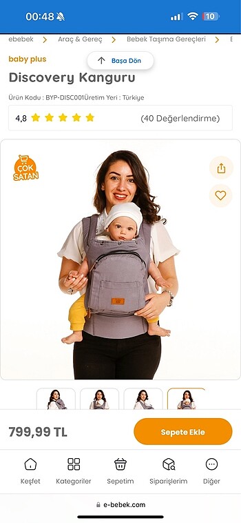 Beden gri Renk Baby me discovery kanguru e bebek