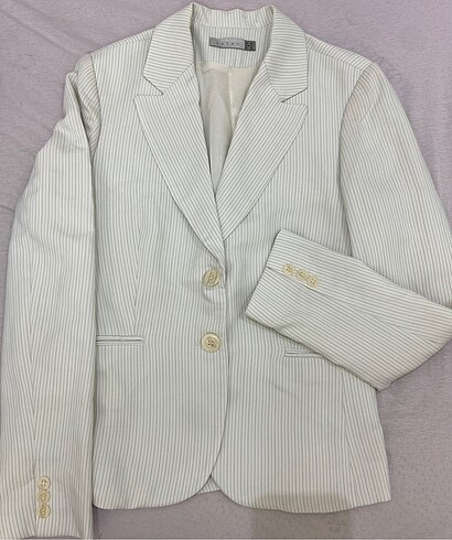 kırık beyaz çizgili ince blazer ceket