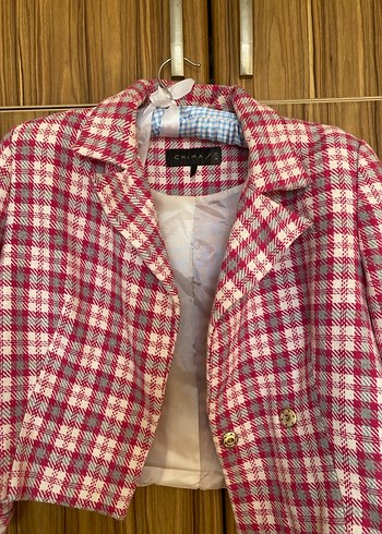 Pembe Ekose Düğmeli Kadın Blazer Ceket - Görsel 2