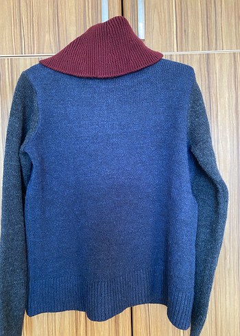 Polo Bordo Boğazlı Mavi Gri Örgü Kadın Kazak - Görsel 2