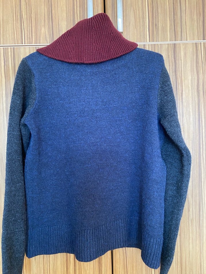 Polo Bordo Boğazlı Mavi Gri Örgü Kadın Kazak - Görsel 2